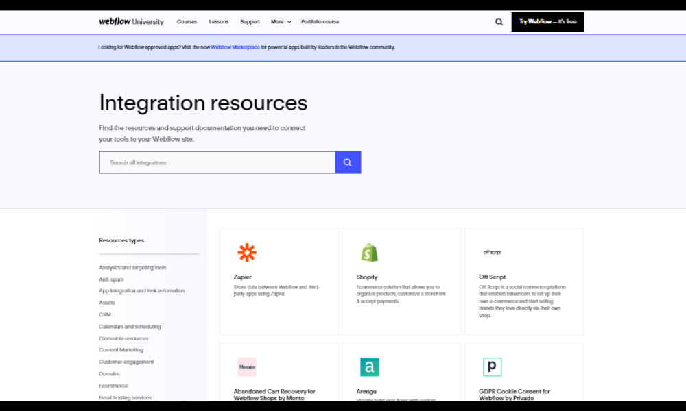 webflow vs wordpress add-on and integrations