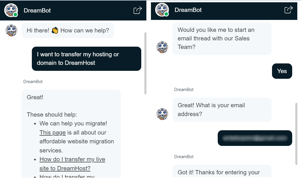 DreamHost hosting provider - reliable support